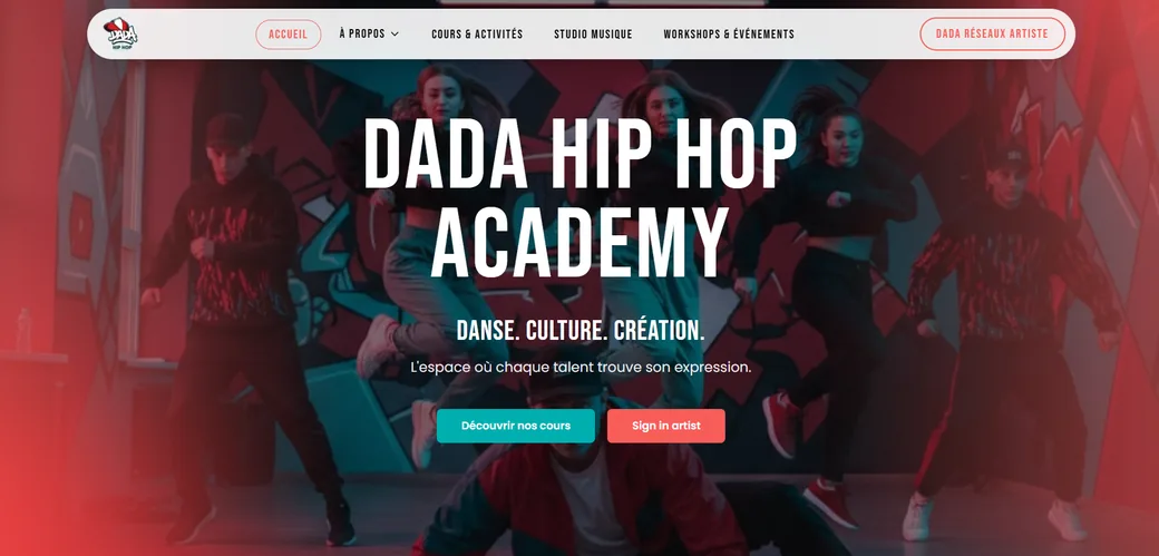 Capture d'écran de l'application web Dada Hip Hop